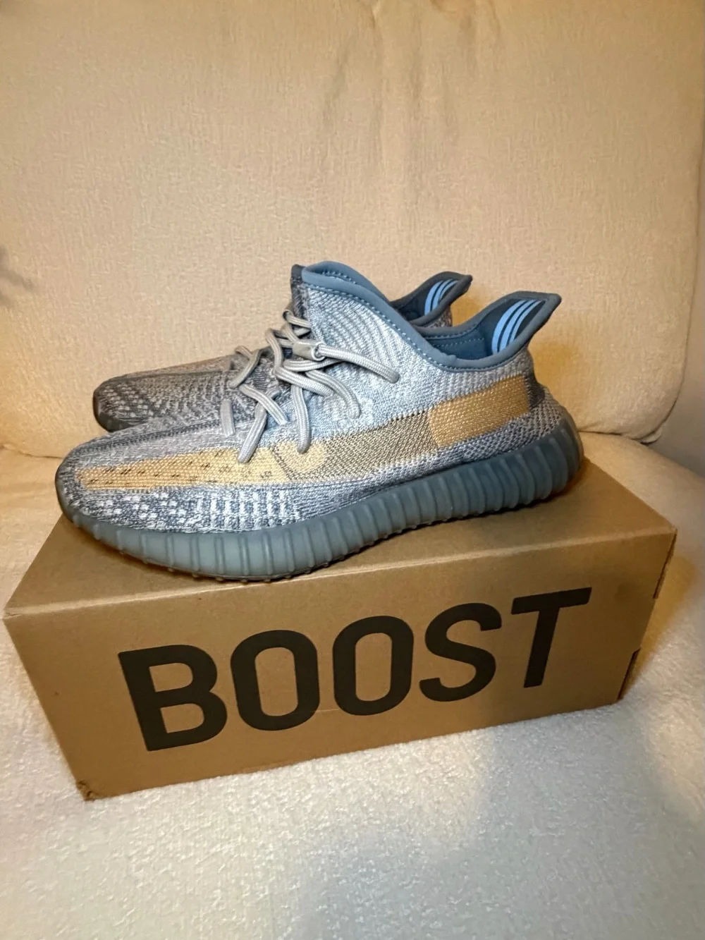 adidas Kids Yeezy Boost 350 V2 Grey with Beige Stripe Sneakers